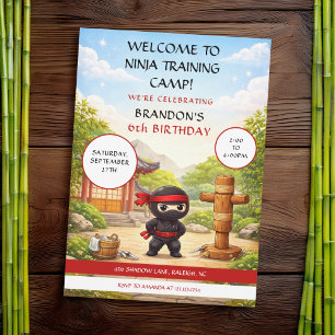 Convite Acampamento de Treinamento de Ninja Fofo Jardim Do