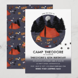 Convite Acampamento em Festa de aniversário de Campfire Ad