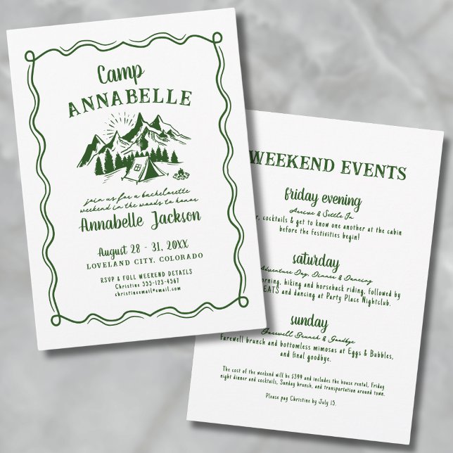 Convite Acampamento Festa de Despedida de Solteira Meninas (Camp Bachelorette Party Girls Weekend Invitation)