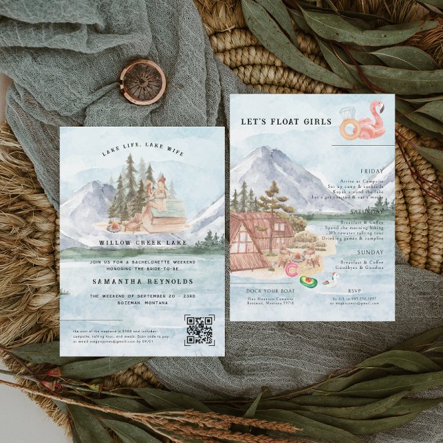 Convite Acampamento ilustrado do lago | Fim de Semana de B (Criador carregado)