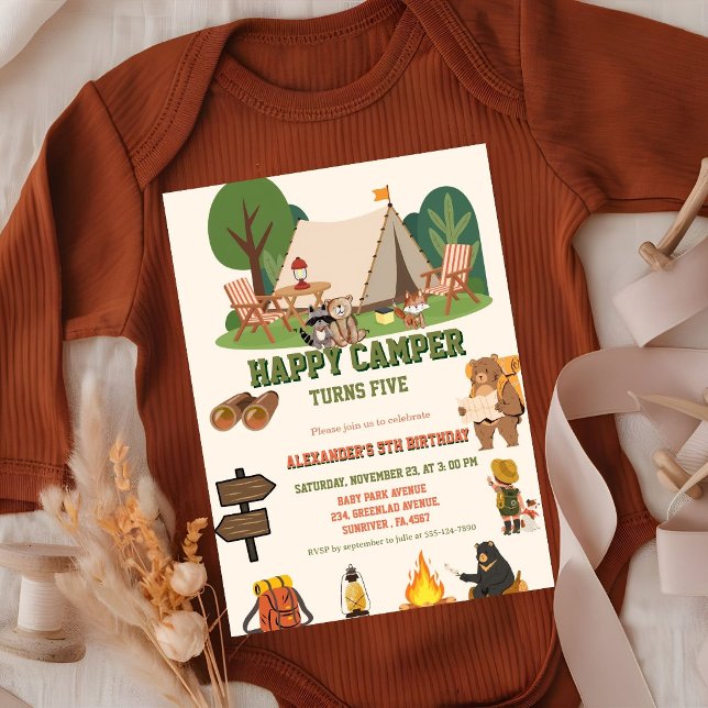 Convite Acampamento na Floresta Festa de Aniversário de 5  (Criador carregado)