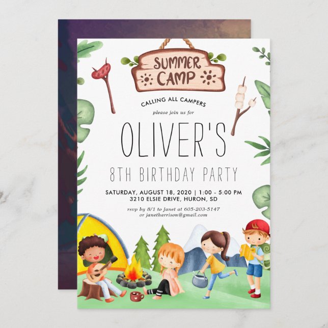 Convite Acampamento para Crianças Presentes Acampamento de (Frente/Verso)