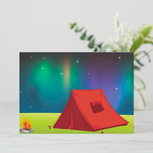 Convite Acampamento Tenda Vibrante Luzes do Norte Noite