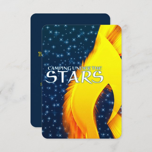 Convite Acampando sob as Estrelas Brilho Estelar e Fogueir (Frente/Verso)