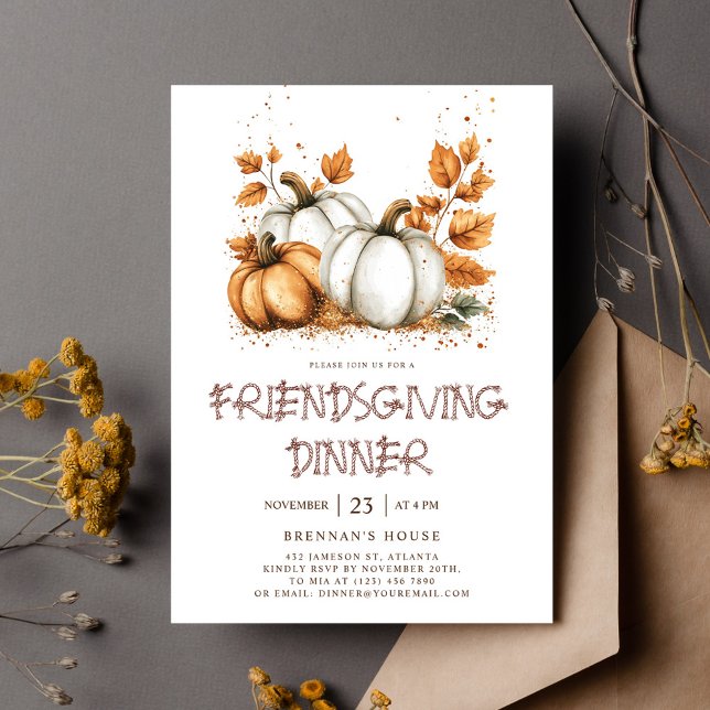 Convite Ação de Amizade de Ação de Graças da Rússia Elegan (Elegant Rustic Fall Thanksgiving Friendsgiving Invitation)