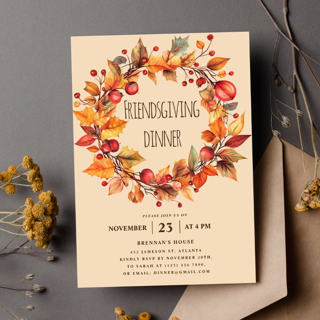 Convite Ação de Amizade de Ação de Graças da Rússia Elegan (Elegant Rustic Fall Thanksgiving Friendsgiving Invitation)
