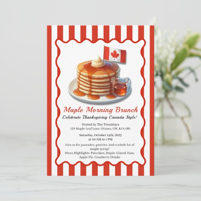 Convite Ação de Graças ao Estilo Canadá | Brunch Maple Mor (Em pé/Frente)
