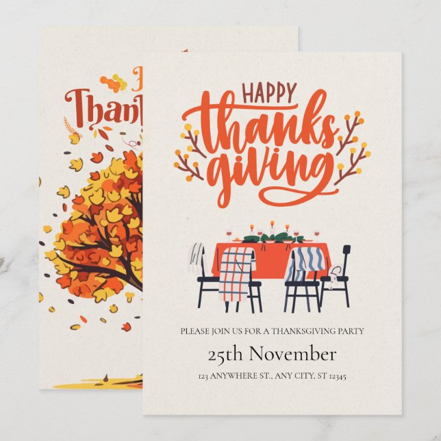 Convite Ação de Graças da Mesa Jante Moderna Elegante (Frente/Verso)