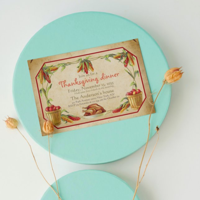 Convite Ação de Graças de Apple Na moda Retro Pumpkins (Criador carregado)