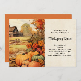 Convite Ação de Graças de Colheita de Fazendas de Abóbora
