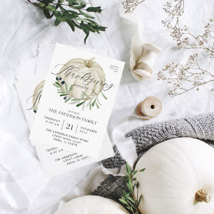 Convite Ação de Graças de Pumpkin Branco