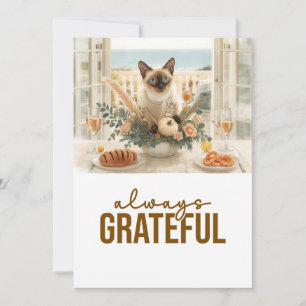 Convite Ação de Graças do Gato com flores e pão