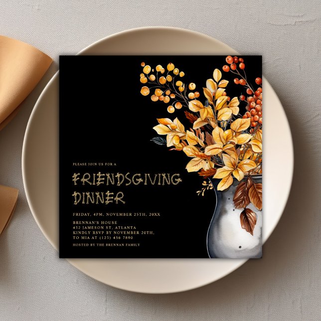 Convite Ação de Graças Moderna e Amizade Elegante (Modern Thanksgiving Elegant Friendsgiving Invitation)