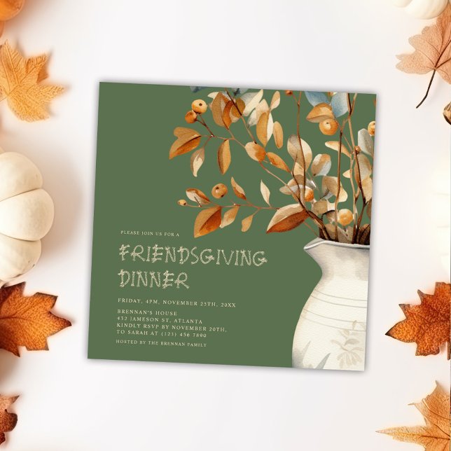 Convite Ação de Graças Moderno e Russo Amizade (Thanksgiving Modern Rustic Friendsgiving Invitation)
