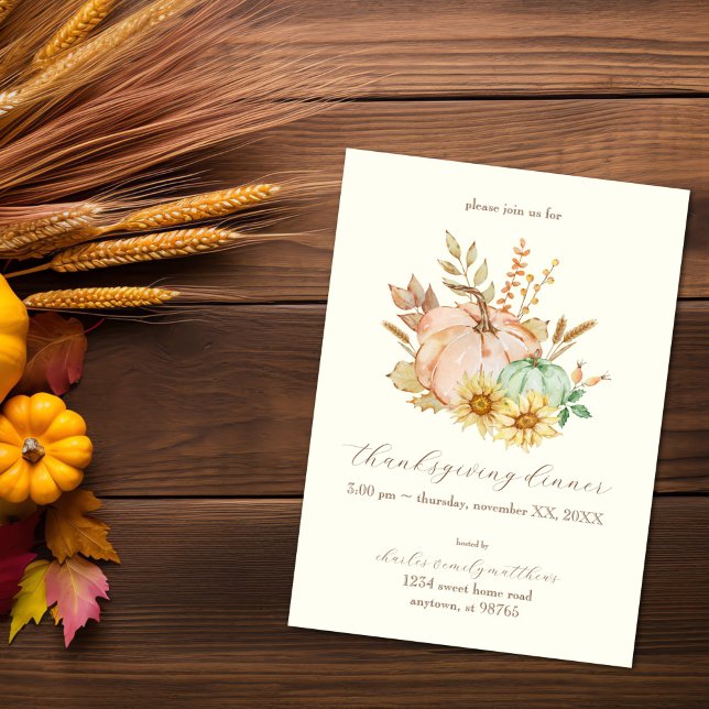 Convite Ação de Graças Personalizável de Colheita de Água (Watercolor Harvest Thanksgiving invitation)