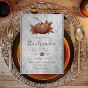 Convite Ação de Graças Pumpkin Damask Janta de Cinzas