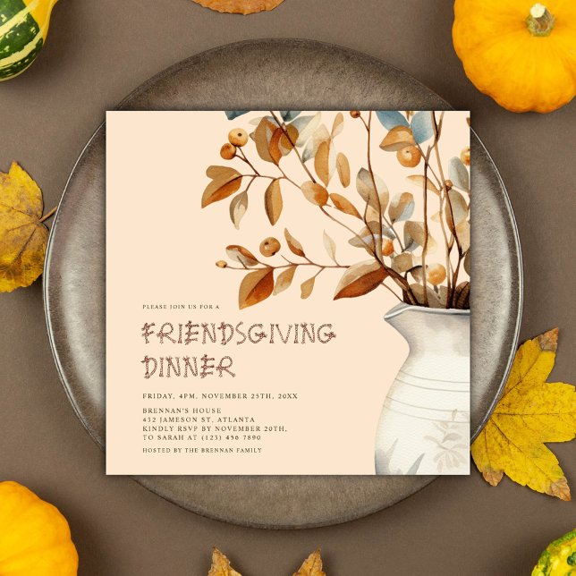 Convite Ação de Graças Rustic Watercolor Fall Friendly (Thanksgiving Rustic Watercolor Fall Friendsgiving Invitation)