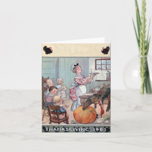 Convite Ação de Graças Vintage com a Turquia e a abóbo