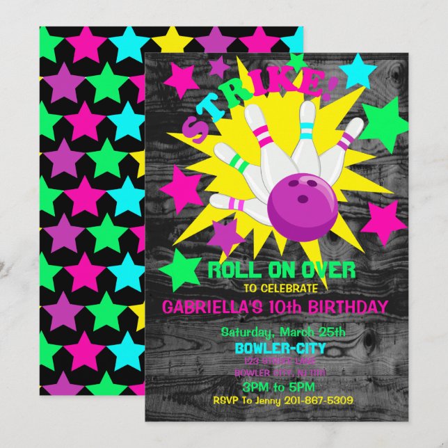 Convite Acender... FESTA DE ANIVERSÁRIO Boliche STRIKE (Frente/Verso)