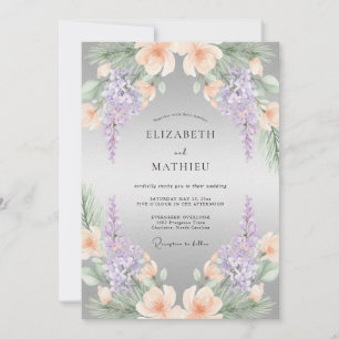 Convite Acento de Casamento de Lavanda e Flor de Pêssego