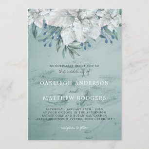 Convite Acentos Florais Brancos de Cor Verde de Casamento