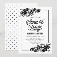 Acentos Florais Modernos Pretos e Brancos Doce Dez