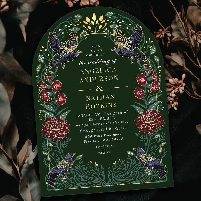 Convite Ach de Casamento Floral de Raven Gothic Encantado (Criador carregado)