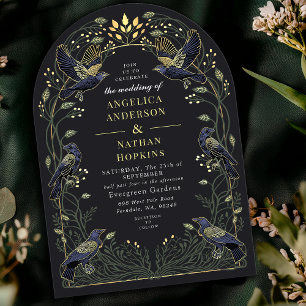 Convite Ach de Casamento Floral de Raven Gothic Encantado