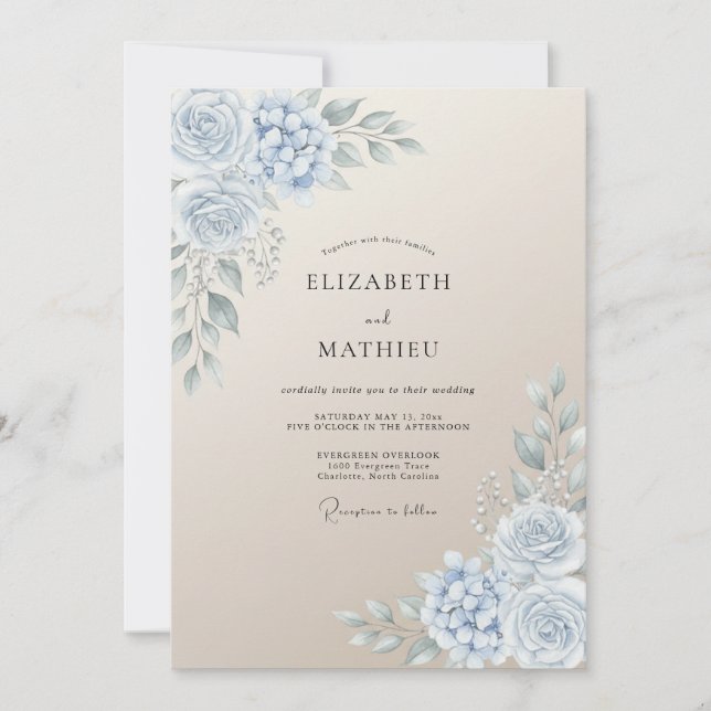 Convite Aço Champanhe Ranunculus Eucalipto Casamento (Frente)