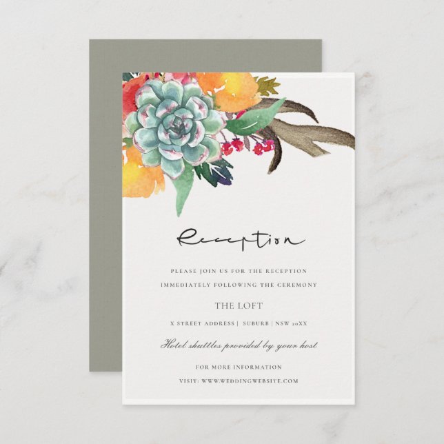 CONVITE ACOLHIMENTO DE ALUGUER BOHEMIANO ANTLER SUCCULENTE (Frente/Verso)