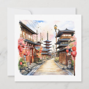 Convite Aconchegante primavera aquarela na rua do Japão
