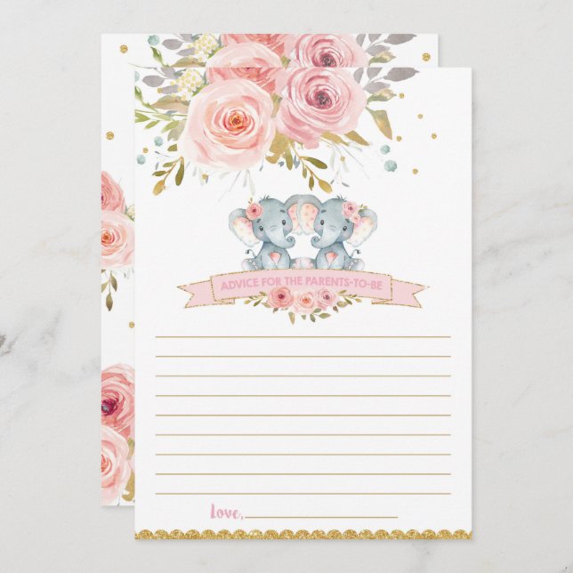 Convite Aconselhamento de gêmeos-bebês-elefante para cartã (Frente/Verso)