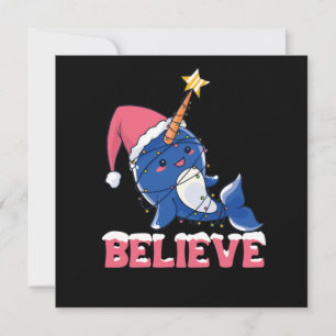 Convite Acredite em Narwhal Natal Luzes de Fadas de Neve