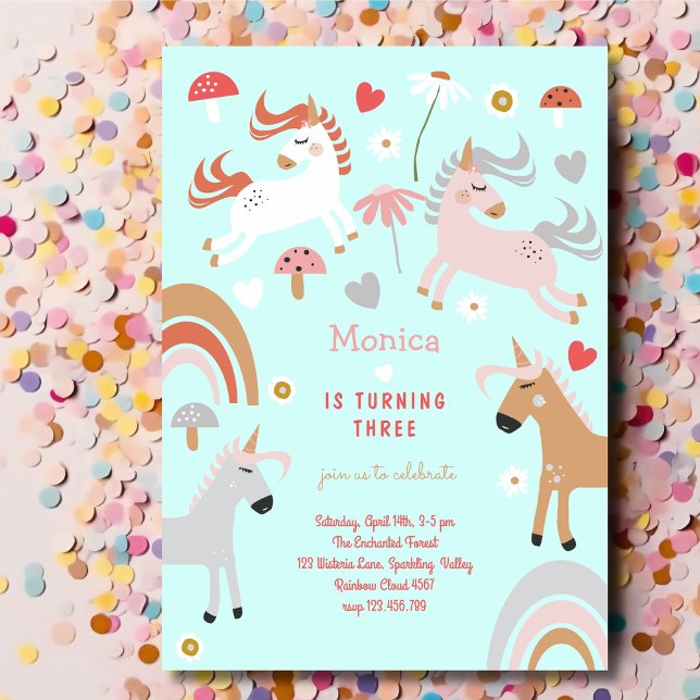 Convite Acredite no aniversário de criança mágico de unicó (Criador carregado)