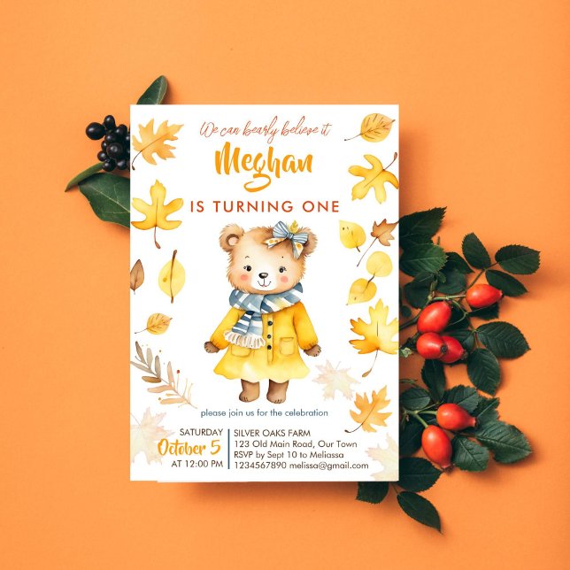 Convite Acreditem que a ursinho da garota cai na festa de  (Cute teddy bear bearly believe it toddler birthday party template invitation instant download  fall)