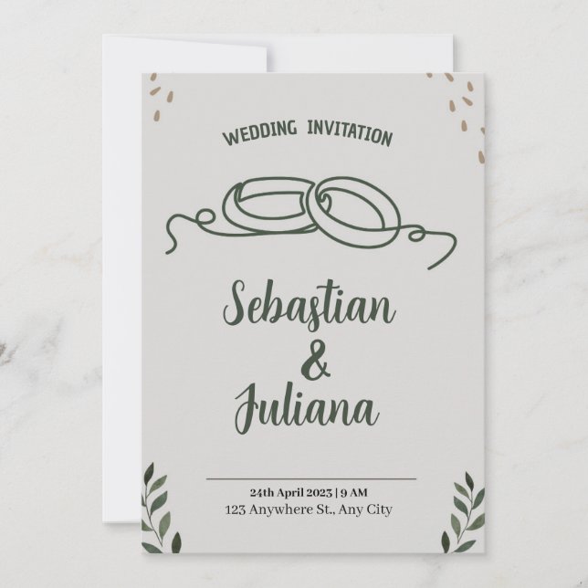 Convite Acrílico de Casamento de Folha Verde Mínimo Modern (Frente)
