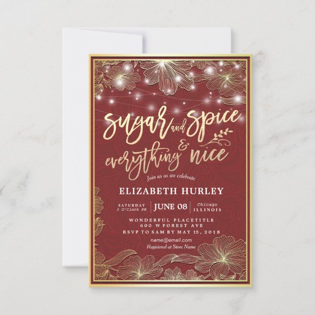 Convite Açúcar e especiarias de Chá de fraldas chic e tudo (Frente)