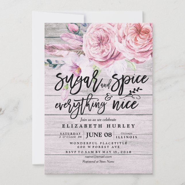 Convite Açúcar e especiarias de Chá de fraldas flexível e  (Frente)