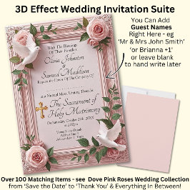 Convite Add Guest Names, Doves and Pink Roses Invitation