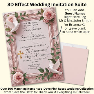 Convite Add Guest Names, Doves and Pink Roses Invitation