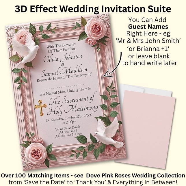 Convite Add Guest Names, Doves and Pink Roses Invitation (Criador carregado)