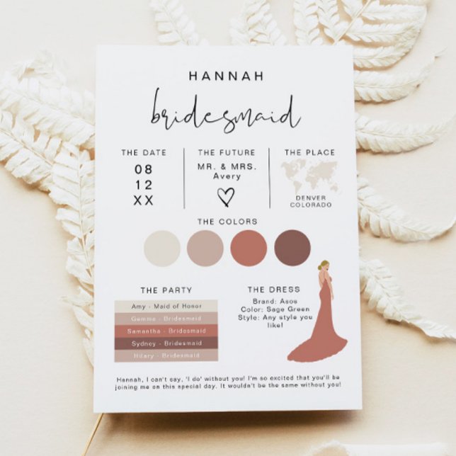 Convite ADELLA Edgy Modern EDITABLE Bridesmaid Info Card (Criador carregado)