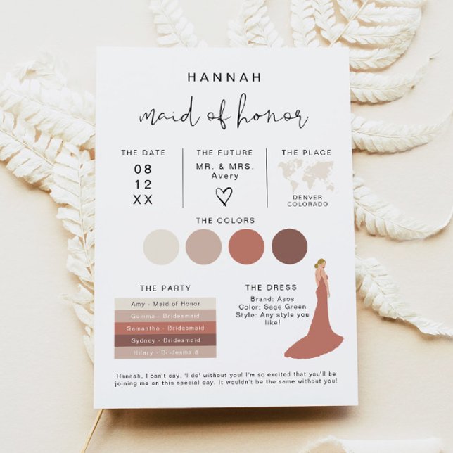 Convite ADELLA Edgy Modern EDITABLE Bridesmaid Info Card (Criador carregado)