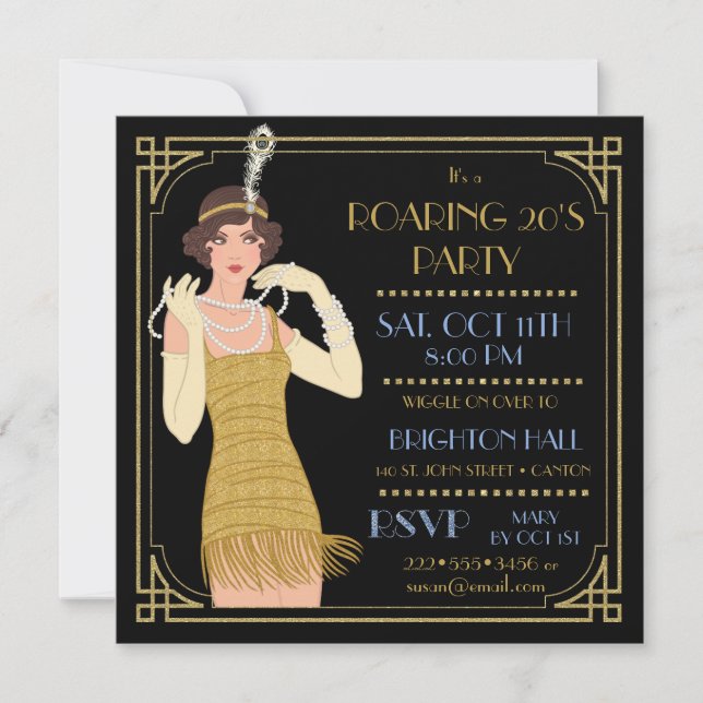 Convite Adereços dourados de Flapper dos anos 20 (Frente)