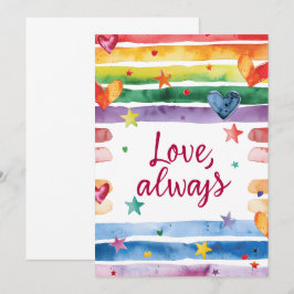 Convite Adesivo Arco-íris de Amor Sempre, Coração de Aquar
