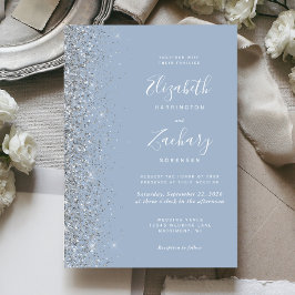 Convite Adesivo de Casamento Azul Poeirento Moderno com Br