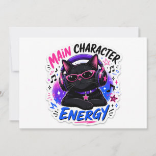 Convite Adesivo de Gato Preto com Energia de Personagem Pr