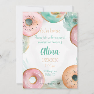 Convite Adesivo de Rosquinha Rosa Aquarela Doce