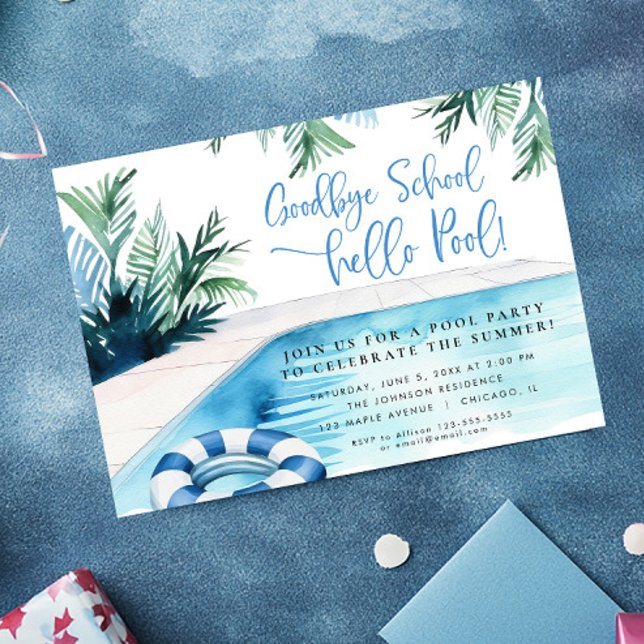 Convite Adeus, escola, olá, piscina de verão (Criador carregado)
