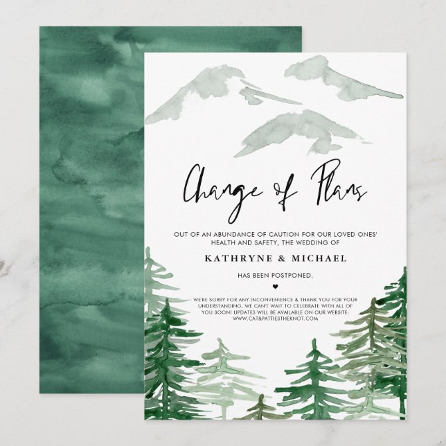 Convite Adiamento de Alteração de Planos em Woodland de Aq (Frente/Verso)